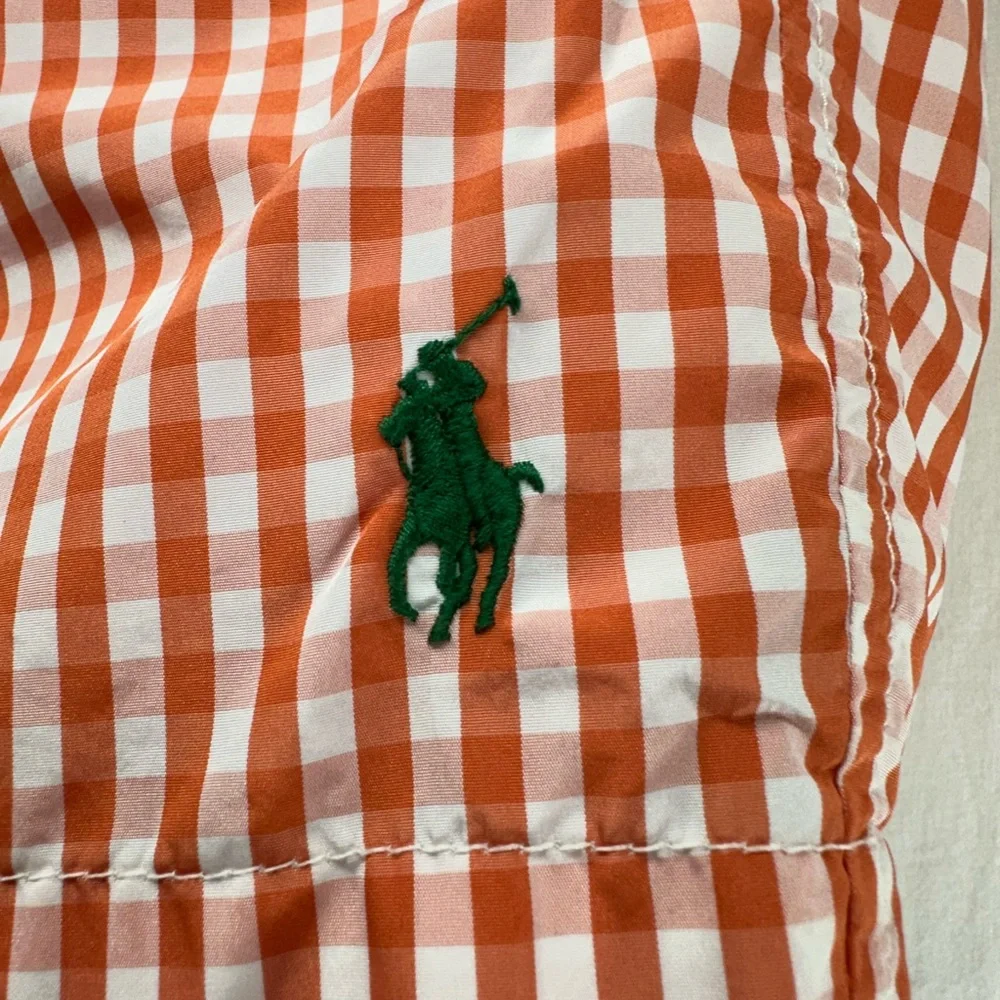 Polo Ralph Lauren Swim Shorts Mens XL Orange White Gingham‎ Check Mesh Lined